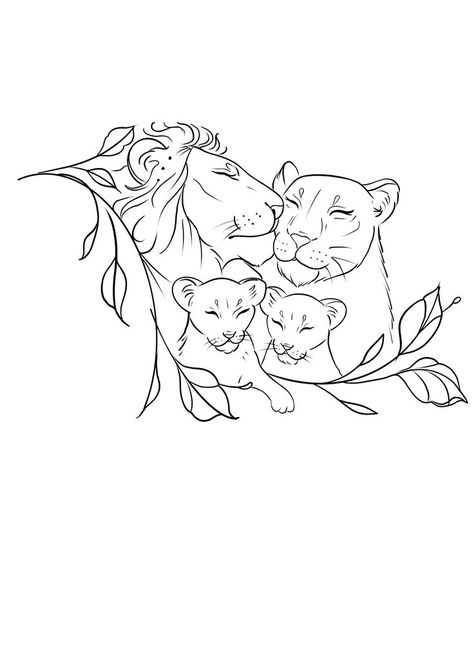 2 Daughters Tattoos For Mom, Lion Family Tattoo For Women, Tattoo Lion Family, Mom And Child Tattoo, Baby Lion Drawing, Lion Family Tattoo, Lioness And Cub Tattoo, Sacred Geometry Tattoos, Tattoos Owl