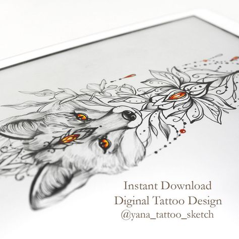 Fox Mandala Tattoo, Lotus Ornamental Tattoo, Fox Tattoo Sketch, Ornamental Tattoo Design, Printed Tattoo, Witchy Tattoos, Fox Tattoo Design, Female Fox, Ornamental Tattoo