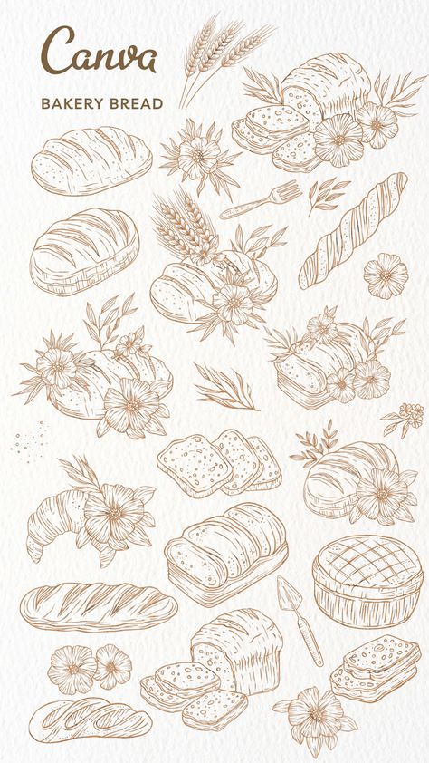 Panaderias Vintage Ideas, Bakery Elements, Vintage Bakery Logo, Bakery Logo Inspiration, Bakery Template, Canva Elements Ideas, Illustration Art Vintage, Canva Sets, Canva Hack