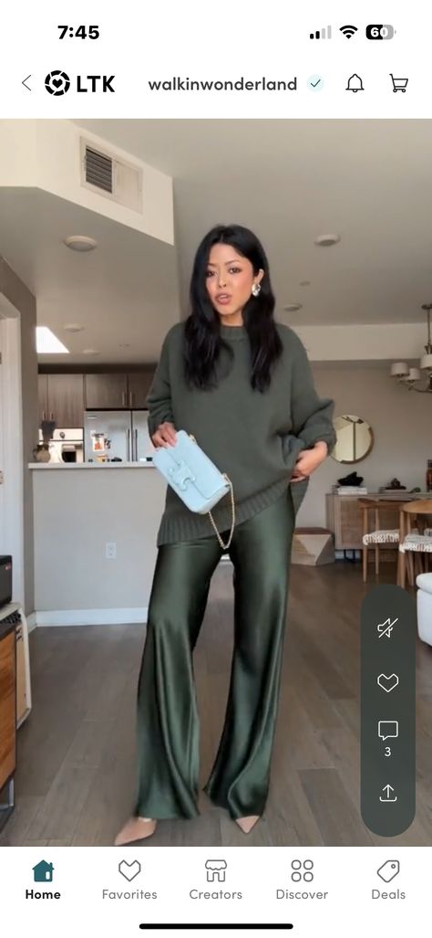 Emma Grede Style, Green Monochromatic Outfit, Knit Pants Outfit, Green Monochromatic, Emma Grede, Monochromatic Outfit, Knit Pants, Pants Outfit, Outfit Ideas