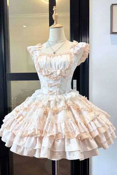 Floral Print Multi-layer Ruffle Bowknot Lace Sweet Lolita Tiered Dres – LolitaInside Frilly Dresses, Victorian Clothing, Pretty Prom Dresses, Butterfly Dress, Grad Dresses, Sweet Lolita, Lace Fashion, Really Cute Outfits, Kawaii Clothes