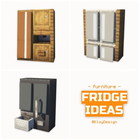 FRIDGE IDEAS! Here I tried to build three designs of fridges in minecraft! I love the trick of the cart! 😱 It turned out so cool! What’s your favorite? Comment it down below 😉! ——————————————— ⁃ 🪴 Follow for more minecraft inspirations! ⁃ 🙌 Complementary Shaders ⁃ 🍳 Repost with credits only! ——————————————— Tags: #minecraft #minecraftbuilds #minecraftbuildings #minecrafthouse #minecraftideas #minecraftcrea #minecraftonly #minecraftpc #minecraftdesign #minecraftkitchen #fridge Minecraft Closet Design, Minecraft Fridge Ideas, Fridge Minecraft, Apartments Minecraft, Minecraft Closet, Minecraft Fridge, Minecraft Interiors, Fridge Ideas, Minecraft Kitchens