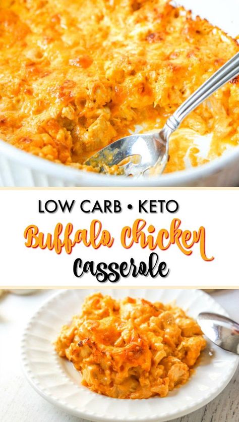 Keto Buffalo Chicken Casserole - great low carb dinner with only 3.5g net carbs. #buffalochicken #chickencasserole #ketocasserole #lowcarbrecipe #comfortfood #easyrecipe Keto Buffalo Chicken Casserole, Low Carb Casserole, Keto Buffalo Chicken, Cena Keto, Buffalo Chicken Casserole, Comidas Keto, Keto Casserole, Low Carb Casseroles, Low Carb Chicken Recipes