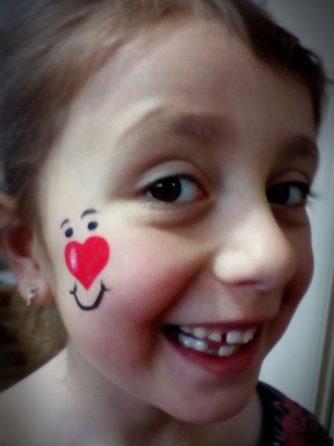 Red Nose Day Face Paint, Face Painting Heart, Valentine Face Painting For Kids, Valentines Face Painting Ideas, Simple Face Painting Ideas For Kids, Heart Face Painting, Easy Face Painting Ideas For Kids, Heart Face Paint, Reindeer Face Paint