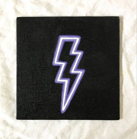 Black Mini Canvas Art, Neon Lightning Bolt Painting, Mini Canvas Art Neon, Easy Neon Painting Ideas, Mini Canvas Art Purple, Neon Art Painting Canvas, Neon Painting On Black Canvas, Black Neon Painting, Neon Canvas Art