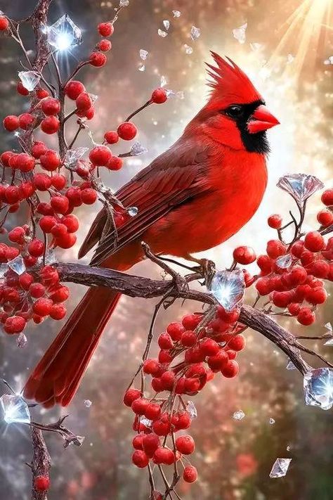 Most Beautiful n lovely birds in the world... | Facebook Cardinals Wallpaper, Cardinal Birds Art, Wild Birds Photography, Pine Tree Painting, Cardinal Painting, Fall Canvas Painting, Cardinal Bird, Cardinal Birds, Red Bird