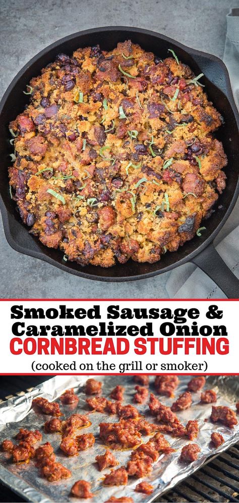 Traeger Smoked Stuffing, Smoker Thanksgiving Recipes, Smoked Stuffing Recipes, Smoked Dressing, Fall Smoker Recipes, Thanksgiving Smoker Recipes, Smoked Stuffing, Smoked Thanksgiving Recipes, Desert Thanksgiving