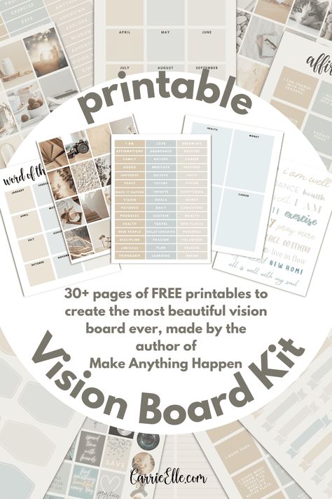 Free Printable Neutral Vision Board Kit - Carrie Elle Lds Vision Board Printables, Vision Board Printables 2024, Vision Board Kits, Vision Board Planner Free Printables, 2024 Vision Board Printable, Vision Boards For 2024, Vision Board Printables Pictures, Vision Board Stickers Printable, Vision Board Printables Free 2024