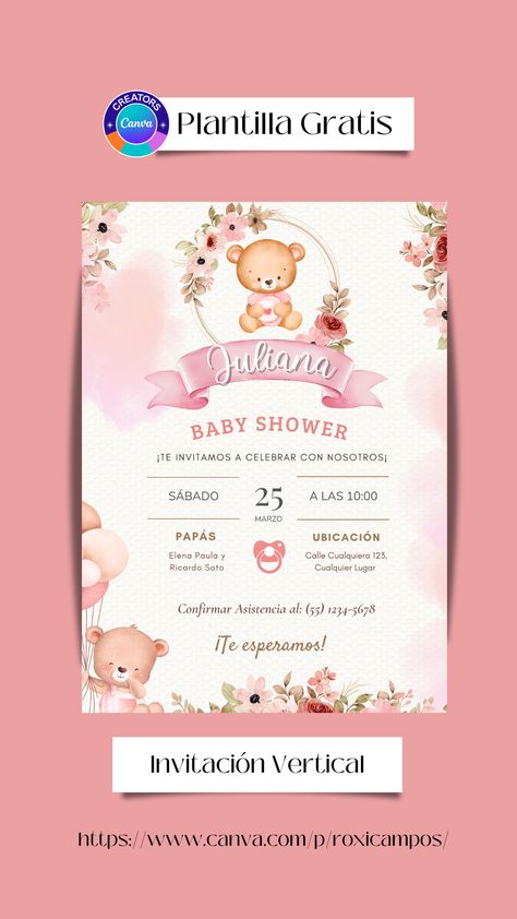 invitacion baby shower bebe nacimiento fiesta celebracion plantilla plantilla gratis plantilla de canva Invitacion Baby Shower Originales, Baby Shower Invitation Cards, Baby Shower Templates, Baby Shower Invitaciones, Floral Rosa, Shower Bebe, Invitation Card Design, Template Printable, Baby Shower Invitations