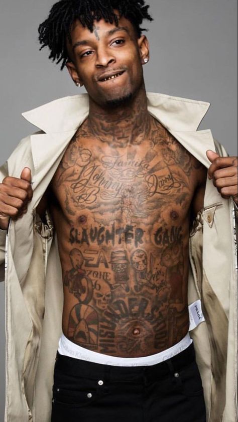 21 Savage Tattoos, Kodak Black Wallpaper, 21 Savage Rapper, Savage Tattoo, Tatoo 3d, Savage Wallpapers, Atlas Tattoo, Tattoos Pictures, Metro Boomin