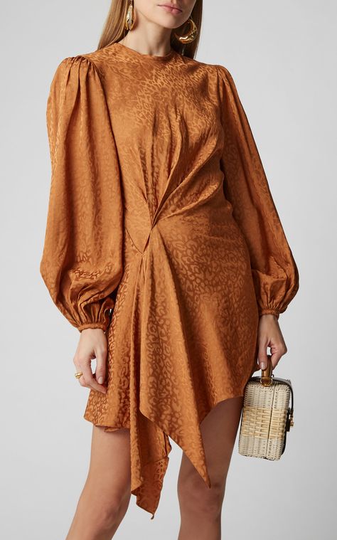 New Blouse Designs, Johanna Ortiz, Round Neck Dresses, Puff Sleeve Dresses, Silk Mini Dress, Moda Vintage, 가을 패션, Fashion 2020, Orange Dress