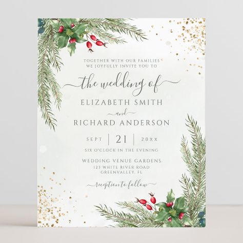 $1.38 | Budget Winter Holiday Greenery Wedding Invitation #winter wedding invitation, budget watercolor greenery invitations, emerald dark green garden, elegant christmas botanical wreath, rustic country holiday gold glitter, modern airy woodland floral leaves, foliage leaf calligraphy script wedding, pine cone spruce holly berry, vintage forest nature themed, neutral affordable wedding invite Dark Green Garden, Leaf Calligraphy, Elegant Winter Wedding Invitations, Botanical Wreath, Woodland Floral, Greenery Invitation, Vintage Wedding Cards, Vintage Forest, Christmas Pregnancy Announcement