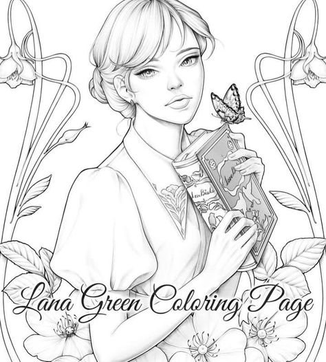 Girl Coloring Pages, Coloring Page For Adults, Fairy Coloring Pages, Fairy Coloring, Face Sketch, Coloring Pages For Girls, Grayscale Coloring, Coloring Pages To Print, Green Art