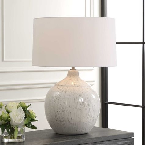 Dribble Table Lamp | Uttermost Uttermost Lamps, Gray Texture, Ceramic Lamps, White Linen Fabric, Ceramic Wall Decor, Ceramic Table Lamp, White Table Lamp, Coffee Table Accents, Ceramic Lamp