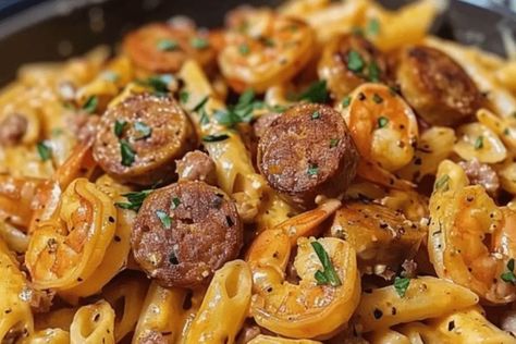 Discover the perfect blend of creamy, spicy, and savory with this Cajun Pasta recipe featuring shrimp and sausage. Easy and delicious! Spicy Cajun Pasta With Sausage, Cajun Sausage Pasta Recipes, Cajun Pasta With Sausage Shrimp, Sausage And Shrimp Pasta, Shrimp And Sausage Recipes, Shrimp Sausage Pasta, Sausage Pasta Recipes Easy, Cajun Pasta With Sausage, Andouille Sausage Pasta