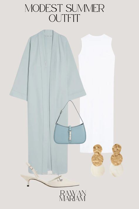 Blue Modest Outfit, Gender Reveal Outfit For Guest, Cute Abaya, Islamic Aesthetics, Gender Reveal Outfit, Abaya Outfit, Modest Casual, Blue Shoulder Bag, Modest Casual Outfits