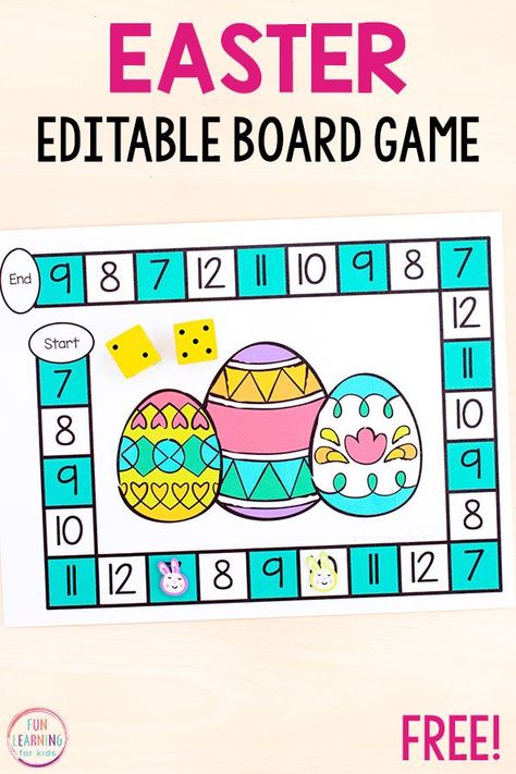 Use this fun editable board game to teach math facts and numbers! Easter Math Activities Preschool, Prek Easter, Easter Learning Activities, Easter Math Activities, Easter Themes, Preschool Easter, Easter Kindergarten, Easter Math, Alphabet Activity