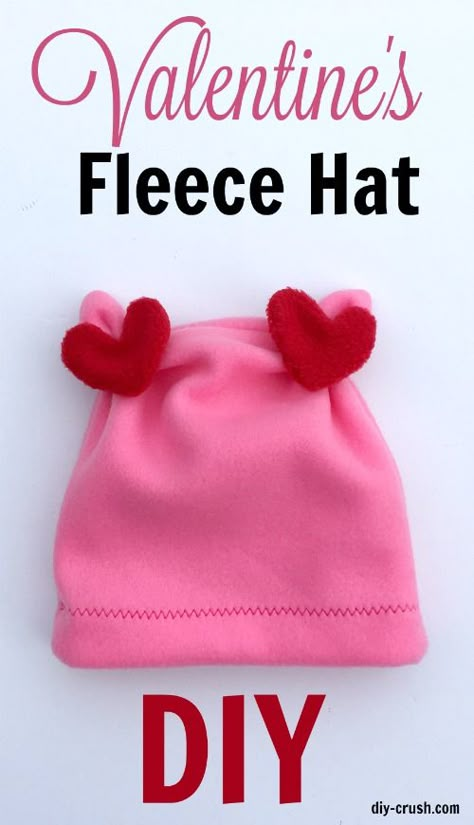 Valentine's Day Fleece Hat DIY. Fleece Hat Diy, Fleece Hat Pattern, Fleece Sewing Projects, Girls Sewing Projects, Valentine Hats, Hat Sewing Pattern, Couture Bb, Hat Sewing, Sewing Hats