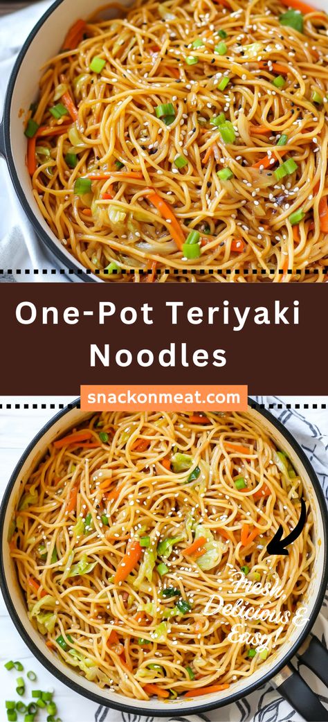 One-Pot Teriyaki Noodles - Snack On Meat Noodle Sauce Recipe, Sweet Teriyaki Sauce, Teriyaki Noodles, Noodles Asian, Cabbage And Noodles, One Pot Vegetarian, Noodle Recipes Easy, Chicken And Cabbage, Authentic Chinese Recipes