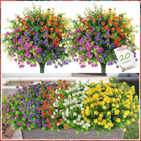 20 Bundles Artificial Flowers Outdoor Fake Flowers for Home Decoration, UV Resistant Faux Plastic Greenery Shrubs Plants for Hanging Garden Porch Window Box D cor in Bulk Wholesale, 5 Colors Flowers Outside, Outdoor Table Decor, Fake Flower Bouquet, Artificial Branches, نباتات منزلية, Planting Shrubs, Hanging Garden, Fake Plants, Window Box