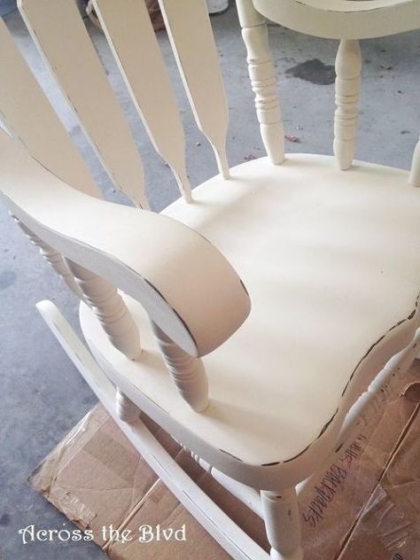 Refinish Old Furniture, Rocking Chair Redo, Farmhouse Rocking Chairs, Trunk Restoration, Rocking Chair Makeover, Old Rocking Chairs, Furniture Refinishing Ideas, White Rocking Chairs, Annie Sloan Old White