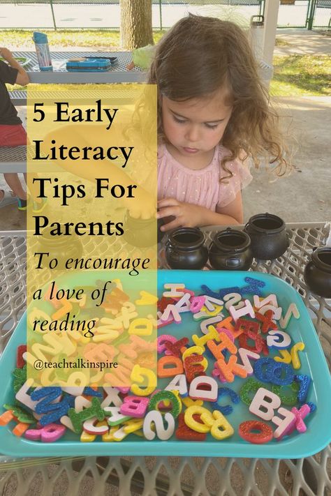 5 early literacy tips for parents to encourage a love of reading at home. Literacy Night Activities Make And Take Preschool, Language And Literacy For Toddlers, Literacy Tips For Parents, Science Of Reading For Parents, Reading Strategies For Parents, Family Literacy Night Activities, Literacy Night Activities, Book Bus, Classroom Family