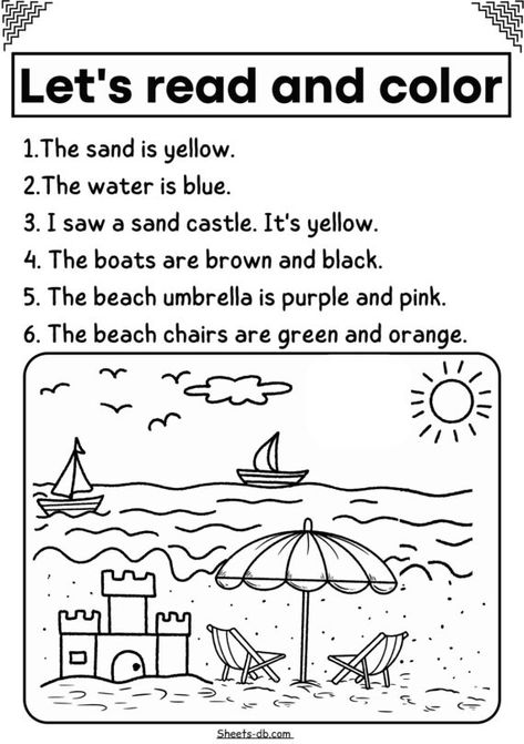 Colouring Worksheets For Grade 1, Grade R Worksheets Free Printable, Colours Worksheet For Kids, Colouring Worksheet, Spanish Preschool, Read And Color, Materi Bahasa Inggris, Reading Comprehension For Kids, Kindergarten Reading Activities