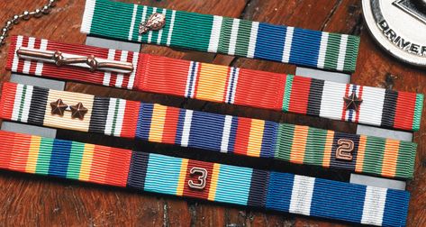 A Quick Guide to Military Medals and Ribbons  https://www.medalsofamerica.com/blog/military-medals-ribbons-guide/ Army Ribbons, Military Ribbons, Military Awards, Senior Design, Uss Iowa, Military Decorations, Military Housing, Lower Back Pain Exercises, Vietnam Vets