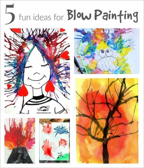 Blow Painting with Straws - Super Fun, Super Simple Art Idea for Kids! Straw Paint Blowing, Straw Blowing Art, Blow Painting With Straws, Painting With Straws, Straw Painting, Blow Painting Art, Blow Art, Blow Painting, Fun Art Projects