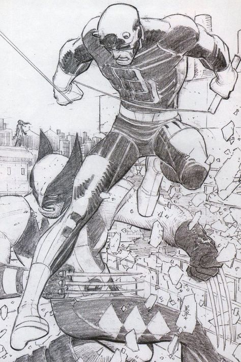 Daredevil & Wolverine by John Romita Jr. Daredevil Art, Comic Art Sketch, John Romita Jr, Comic Book Art Style, Jr Art, Comic Drawing, Marvel Comics Art, Comic Style, Comic Book Artists