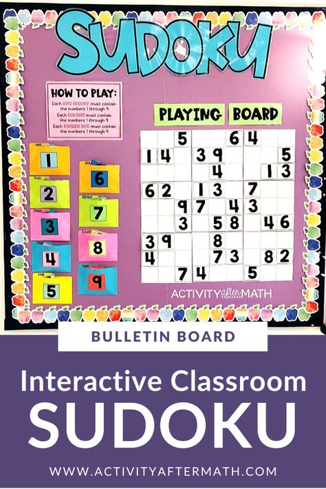 This Sudoku Puzzle bulletin board can be used in a small corner of your classroom to give students a break during transitions or to collaborate with their peers to complete the puzzle. Use this as an area in your room for students to go when they need a break. It's interactive so classes can collaborate to complete the puzzle. It is logic so it makes it great for any age group! Suduko Bulletin Board, Sudoku Bulletin Board, Math Bulletin Boards Middle School, Puzzle Bulletin Boards, Sudoku Board, Time Management College Student, High School Bulletin Boards, Work Bulletin Boards, Interactive Bulletin Boards