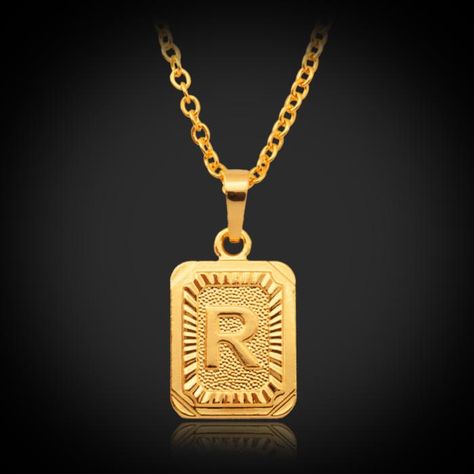 Squared Initial Pendant Necklace Letter R Patterned Jewelry Gift – U7 Jewelry Locket For Men Gold, Royal Necklace, R Letter, Locket Necklaces, Picture Locket, Mens Gold Rings, Letter Pendant Necklace, Initial Pendant Necklace, Men Jewelry