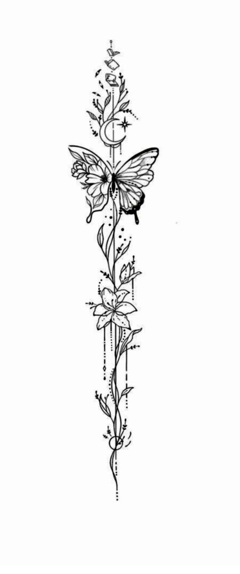 Flower Vine Spine Tattoos For Women, Butterfly Tattoos For Women Shoulder, Fairy Spine Tattoos For Women, Butterflies Spine Tattoo, Punchy Western Spine Tattoos, Spine Tattoos For Women Vines, Cute Tattoos For Women Simple, Alt Spine Tattoos, Vine Butterfly Tattoo