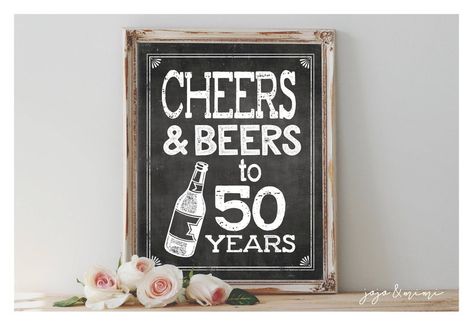 Instant 'CHEERS And BEERS to 50 years' Imprimible | Etsy Cheers And Beers To 40 Years, Dessert Table Graduation, 30th Birthday Themes, Birthday Beer, Rustic Chalkboard, Chalkboard Designs, Beer Birthday, Fiesta Decorations, 35th Birthday