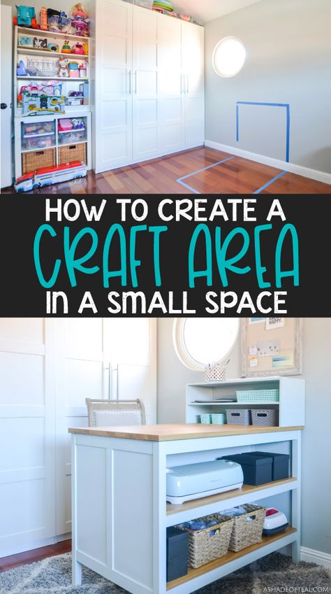 Upstairs Loft Craft Area, Craft Area Small Space, Craft Space In Dining Room, Craft Area In Kitchen, Workshop Small Space, Small Craft Space In Bedroom, Garage Craft Space Ideas, Ikea Craft Space, Tiny Craft Space Ideas