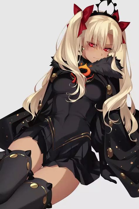 Ereshkigal Alter - Imgur Fur Trimmed Cape, Black Tiara, Parted Bangs, Black Cape, Fate Grand Order, Free Anime, Red Eyes, Blonde Girl, Black Skirt