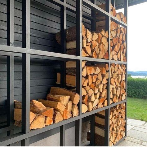 Split Wood Storage, Woodshed Ideas, Wood Storage Ideas, Firewood Storage Outdoor, Modern Wood Burning Stoves, Outdoor Firewood Rack, Stoves For Sale, Wood Burning Stoves, Firewood Shed