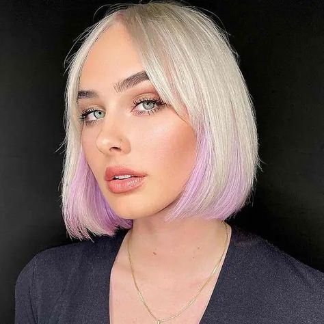 Spring Hair Color 2024: The Season’s Freshest Trends and Ideas Spring Hair Color Trends, Peekaboo Highlights, Dark Purple Hair, Peekaboo Hair, Medium Bob, Purple Highlights, Black Hair With Highlights, Spring Hair Color, Bob Haircut With Bangs