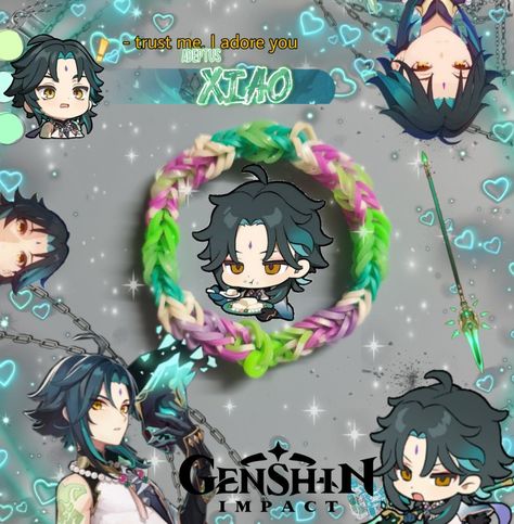 Xiao Bracelet, Genshin Bracelet, Pulseras Ideas, Genshin Cosplay, Inspired Bracelets, Diy Kandi, Kandi Ideas, Bracelets Ideas, Rubber Band Bracelet