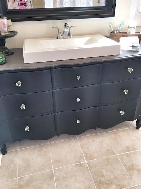 Dressers Turned Into Bathroom Vanities, Diy Dresser Vanity Bathroom, Old Dresser Turned Bathroom Vanity, Converted Dresser To Bathroom Vanity, Dresser To Sink Vanity, Antique Dresser Turned Bathroom Vanity, Bathroom Vanity Using Old Dresser, How To Turn An Old Dresser Into A Bathroom Vanity, Refinished Buffet