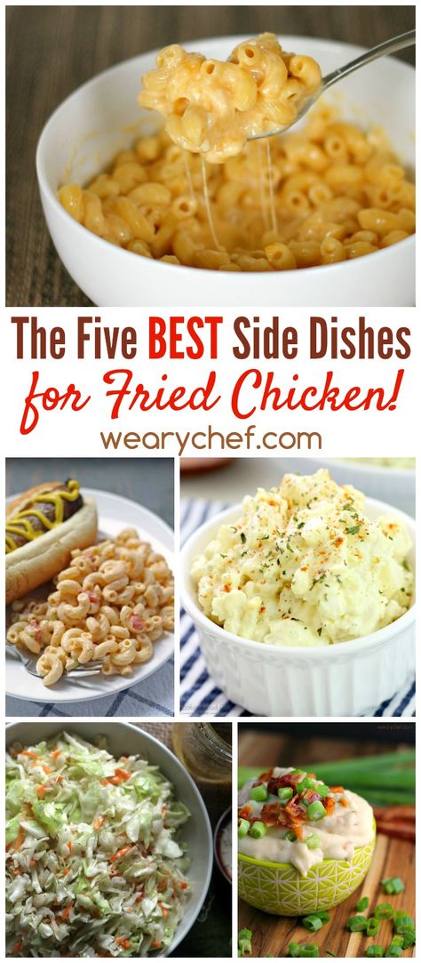 Fried chicken is great, but it's even better when paired with one of these five best side dish recipes! Side Dishes For Fried Chicken, Sides For Fried Chicken, Fried Chicken Side Dishes, Oven Fried Chicken Recipes, Fried Chicken Dinner, Picnic Side Dishes, Chicken For Dinner, Side Dishes For Chicken, Fried Chicken Breast