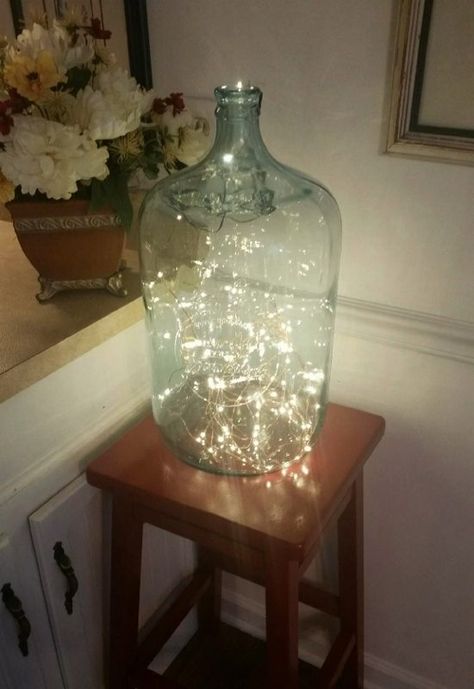 Upcycling an Old Glass Water Bottle - DIY Inspired Big Glass Jug Decor Ideas, Five Gallon Water Jug Ideas, Carboy Ideas, Big Glass Jar Ideas, Glass Jugs Decor Ideas, Glass Jugs Crafts, Glass Jugs Decor, Jug Decor, Water Bottle Crafts