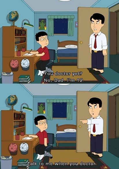 When they noted the pressure many Asian parents place on their children. | Community Post: 25 Times "Family Guy" Was Right About Everything Asian Problems, Asian Jokes, Asian Humor, Family Guy Funny, Funny Shows, American Dad, Funny Lol, Love My Family, Cartoon Shows