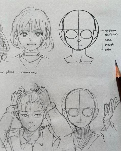 Art Reference Face Anime, Face Structure Reference Drawing, Anime Face Practice, Head Shapes Drawing Reference, Practice Face Drawing, Chommang Anatomy, Head Practice Drawing, Anime Face Structure, Chommang Drawings