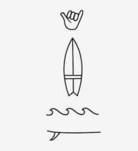 Surf Board Doodle, Simple Surfboard Tattoo, Surf Tatoos Ideas, Half Compass Tattoo, Surf Tattoos, Ryan Tattoo, Surfboard Drawing, Shaka Tattoo, Surfer Tattoo