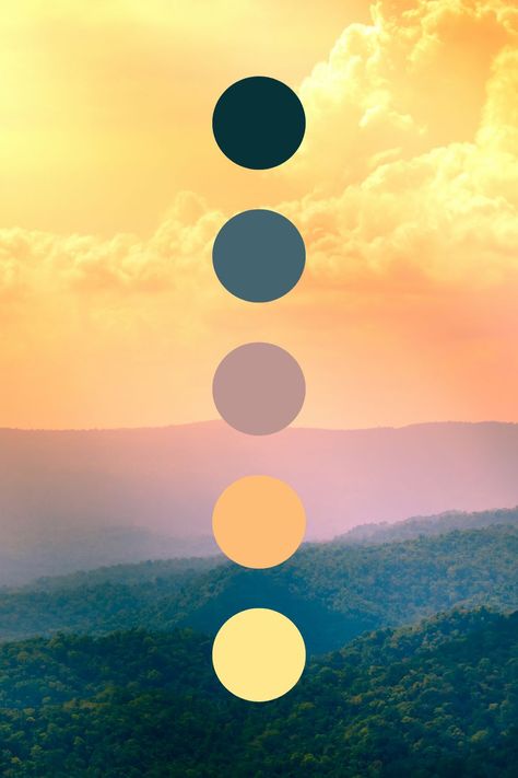 A beautiful color palette based on the mountains and evening skies Mauve And Yellow Color Palette, Indigo And Yellow Color Palette, Colour Palette Landscape, Sunshine Colour Palette, Yellow Gold Color Palette, Sunny Day Color Palette, Color Pallets With Yellow, Evening Color Palette, Brand Color Palette Yellow