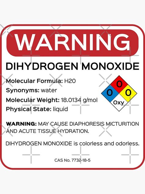 "Funny Dihydrogen Monoxide Warning Label - Science Humor" Sticker for Sale by minki-graphics | Redbubble Dihydrogen Monoxide, Warning Labels, Science Humor, Funny Design, Physics, Science, Humor, Funny, For Sale