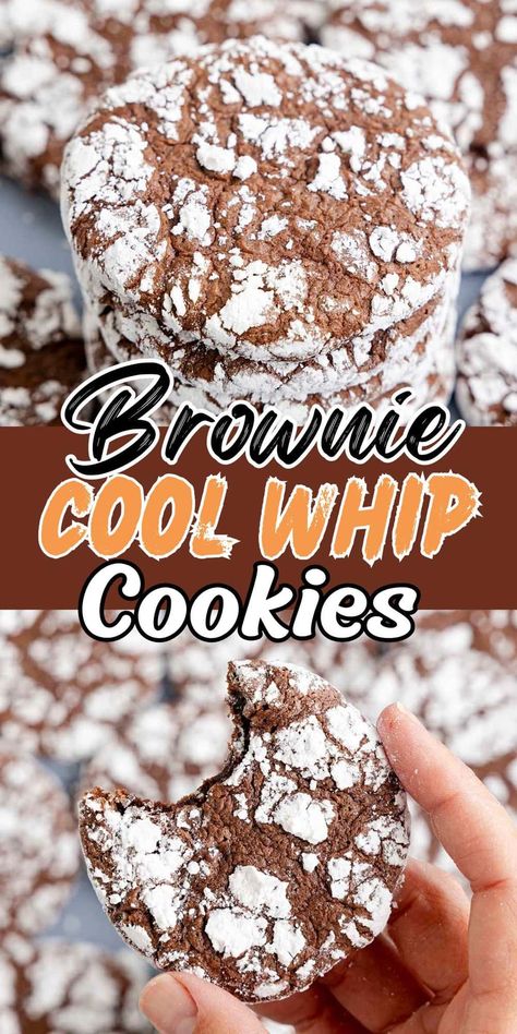 Brownie Cool Whip Cookies Kool Whip Cookies, Brownie Cool Whip Cookies, Brownie Mix Cool Whip Cookies, Cool Whip Brownie Cookies, Cool Whip Cookies Christmas, Brownie Box Mix Cookies, Cookies Made With Cake Mix And Cool Whip, Cake Mix Cool Whip Cookies Recipes, Cookies Made Out Of Cake Mix Boxes