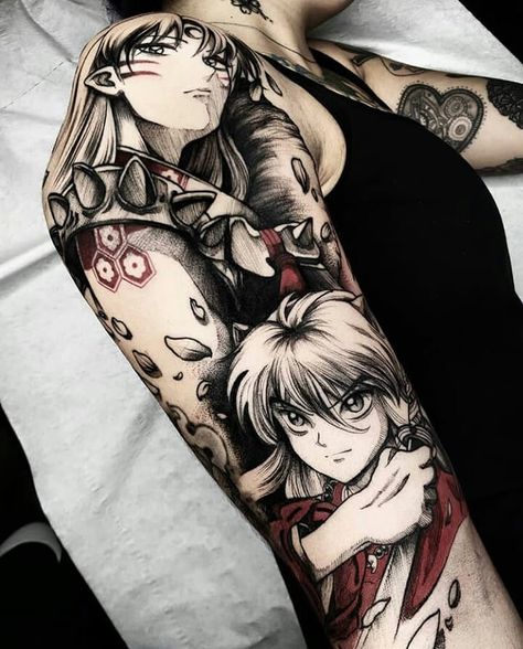 Whoooo WTF  is so cool 🔥 this Tattoo this amazing 🌋 All thanks @fetattooer 🔥 you'r amazing �😍😍 the Character tattoo this Cool  Follow me and… Inuyasha Tattoo, Flower Tattoo Ideas, Tattoo Anime, Nerd Tattoo, Girl Arm Tattoos, Light Tattoo, Kawaii Tattoo, Japanese Sleeve Tattoos, Arm Sleeve Tattoos