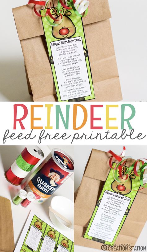 Try this reindeer feed free printable poem for Christmas Eve night! This is the perfect family activity for your Christmas Eve! Your whole family will love making reindeer food and setting it out for Santa's reindeer. Try it this holiday season! #reindeer #crafts #christmas #holiday #family Reindeer Food Making Station, Reindeer Food Crafts For Kids, Olive The Other Reindeer Craft, Christmas Food Crafts For Kids To Make, Christmas Stations For Kids, Christmas Gift To Students From Teacher, Classroom Christmas Gifts For Students, Reindeer Food Printable Free, Free Printable Reindeer